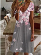 Women's Flower Plain Printed V-neck Casual Dress