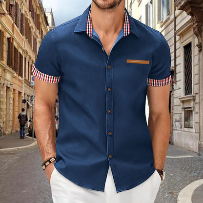 Summer Fashion Men's Plaid Colorblock Short Sleeve