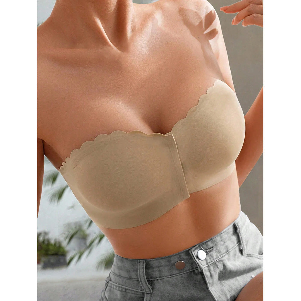 Front Buckle Seamless Tube Top Wavy Edge Underwear