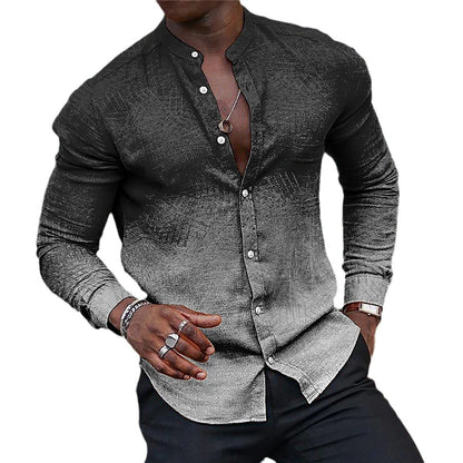 Gradient Men's Casual Long Sleeve Stand Collar Shirt