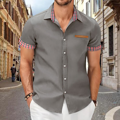 Summer Fashion Men's Plaid Colorblock Short Sleeve