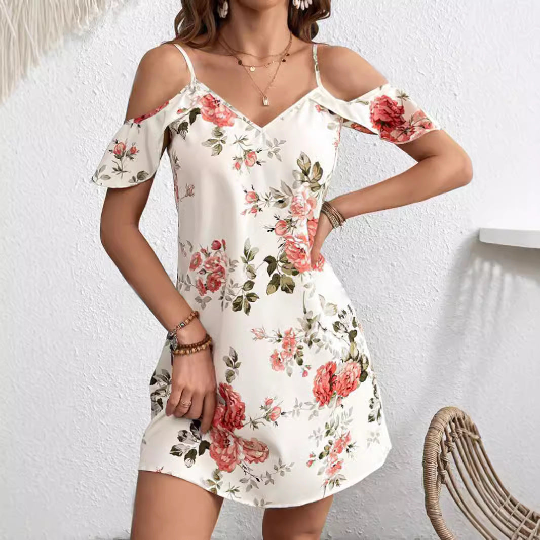 V-neck Strap Off-the-shoulder Women's Clothing Dress