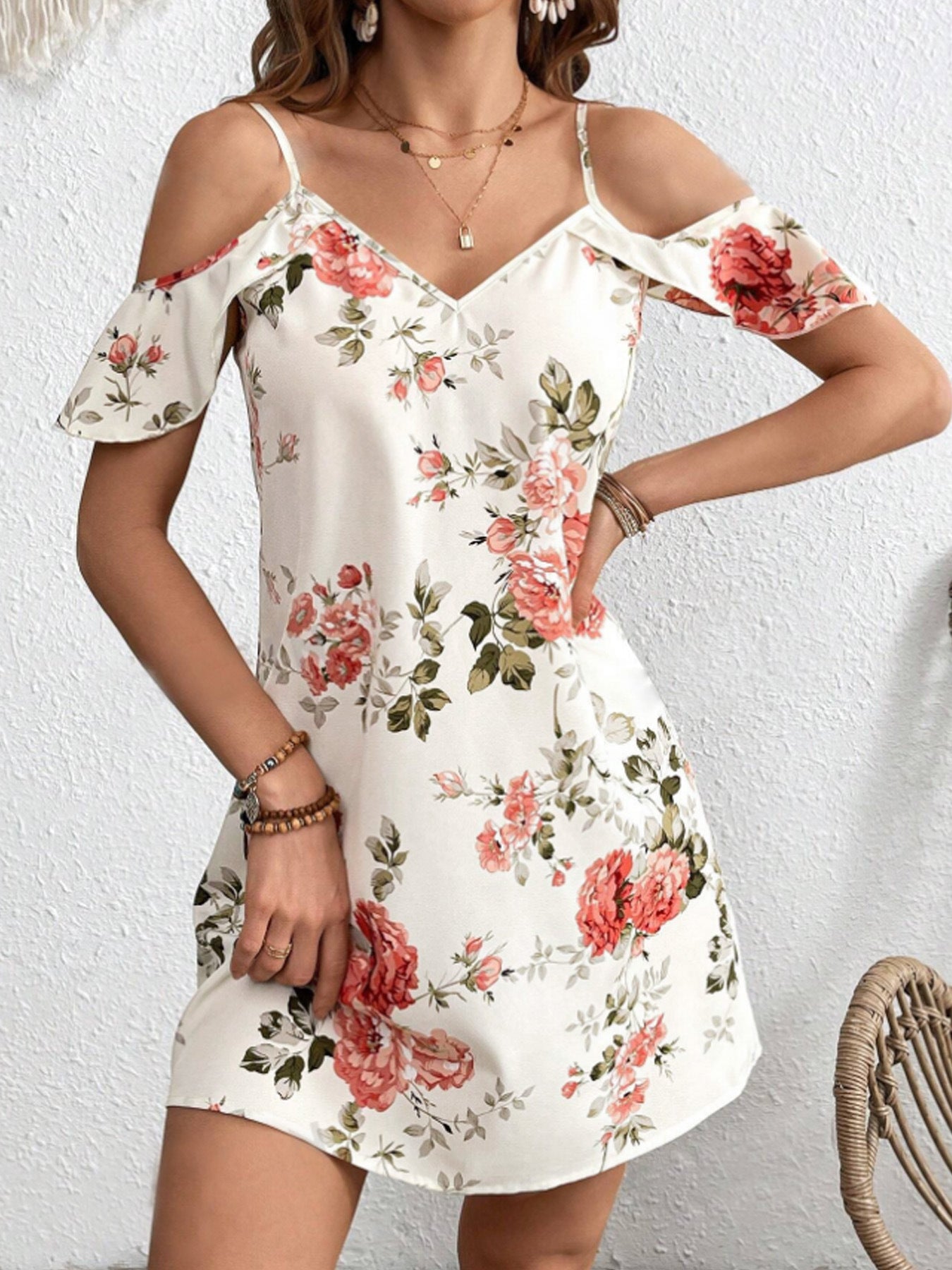 V-neck Strap Off-the-shoulder Women's Clothing Dress