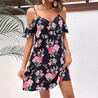 V-neck Strap Off-the-shoulder Women's Clothing Dress