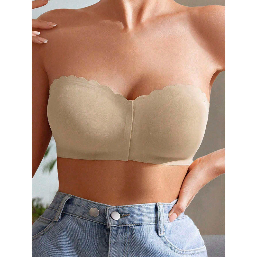 Front Buckle Seamless Tube Top Wavy Edge Underwear