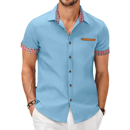 Summer Fashion Men's Plaid Colorblock Short Sleeve